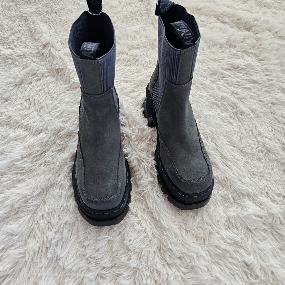 Dr. Martens Gray Suede Platform Chelsea Boots